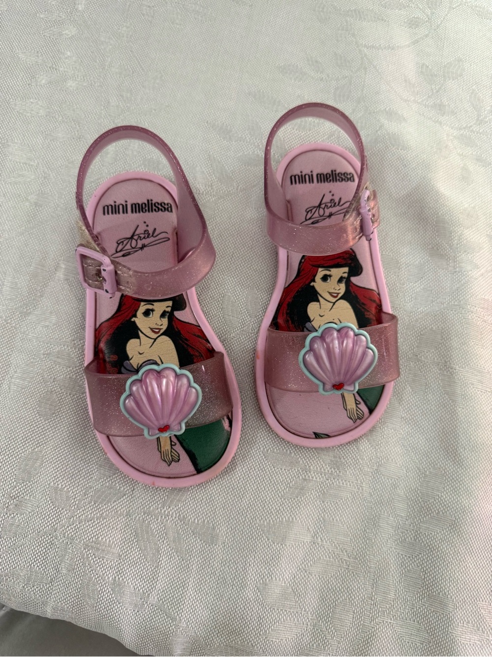 Mini Melissa Pink Glitter Ariel Shell Jelly Sandals